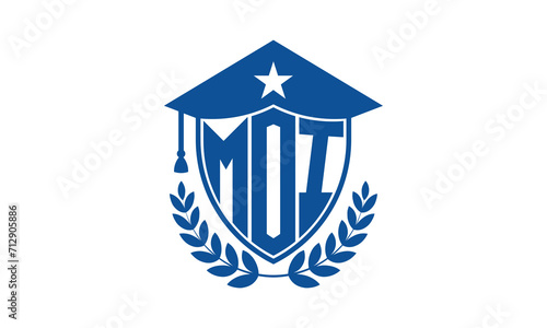 MOI three letter iconic academic logo design vector template. monogram, abstract, school, college, university, graduation cap symbol logo, shield, model, institute, educational, coaching canter, tech