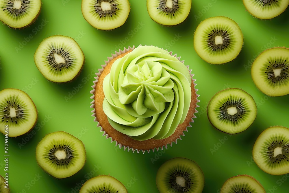 Appetizing cupcake with kiwi cream and pieces of fresh kiwi Appetizing cupcake with kiwi cream and pieces of fresh kiwi