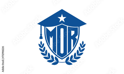 MOR three letter iconic academic logo design vector template. monogram, abstract, school, college, university, graduation cap symbol logo, shield, model, institute, educational, coaching canter, tech