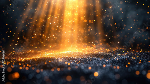 Black And Gold Glow Emanates From Radiant Display of Dark luminescent particles in this abstract background photo