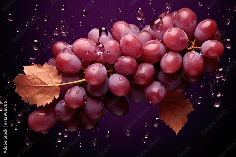 Bunches of fresh grapes in water drops on a dark background Bunches of fresh grapes in water drops on a dark background