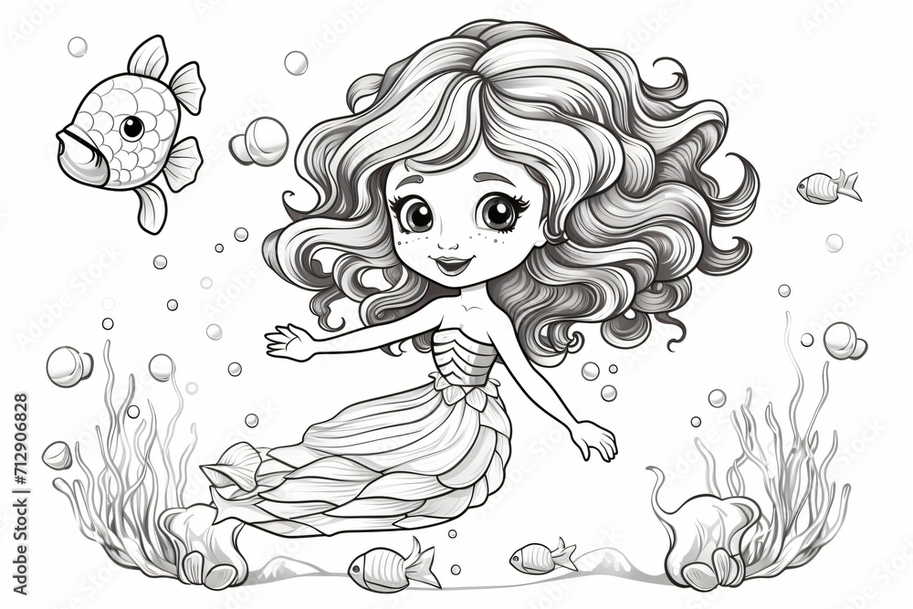 Black and white outline of a mermaid for coloring book Black and white outline of a mermaid for coloring book