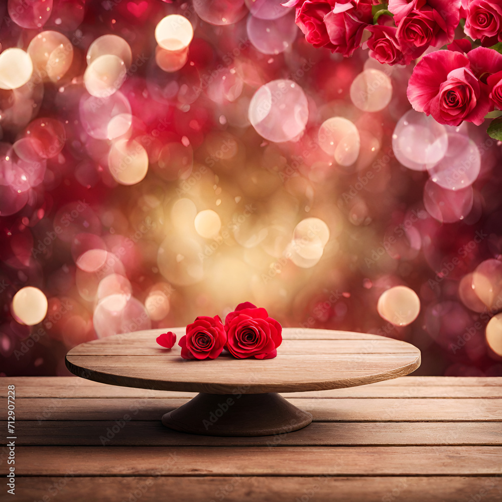 red roses on wooden table, generative ai red roses on wooden table, generative ai
