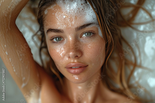 Beautiful young woman washi...