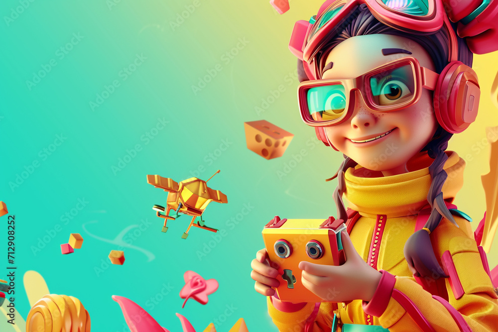 Naklejka premium game character background 3d stylish wallpaper illustration
