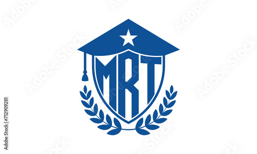 MRT three letter iconic academic logo design vector template. monogram, abstract, school, college, university, graduation cap symbol logo, shield, model, institute, educational, coaching canter, tech