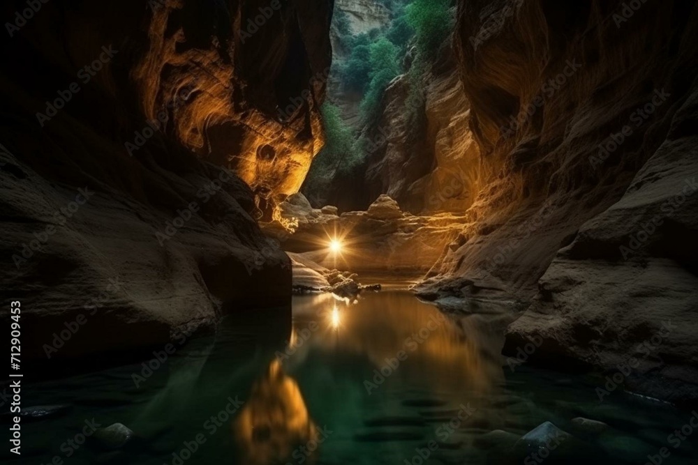 picturesque canyon with stunning illumination. Generative AI - obrazy, fototapety, plakaty 