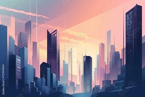 Abstract city with modern architecture  bustling streets  and business life. Generative AI