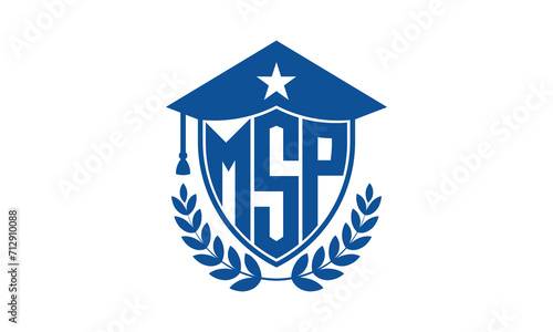 MSP three letter iconic academic logo design vector template. monogram, abstract, school, college, university, graduation cap symbol logo, shield, model, institute, educational, coaching canter, tech photo