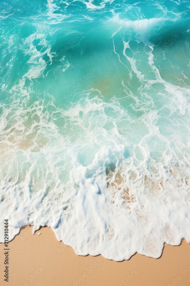 Aerial shot of a tropical beach with waves crashing on sandy shore Aerial shot of a tropical beach with waves crashing on sandy shore