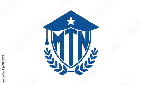 MTN three letter iconic academic logo design vector template. monogram, abstract, school, college, university, graduation cap symbol logo, shield, model, institute, educational, coaching canter, tech