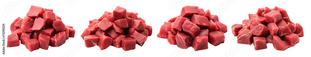set of square pieces of meat on transparent background set of square pieces of meat on transparent background