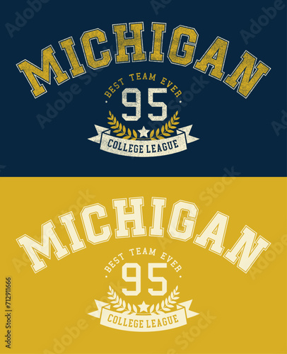 Vintage typography retro college varsity MICHIGAN slogan print for graphic tee t shirt or sweatshirt -  photo
