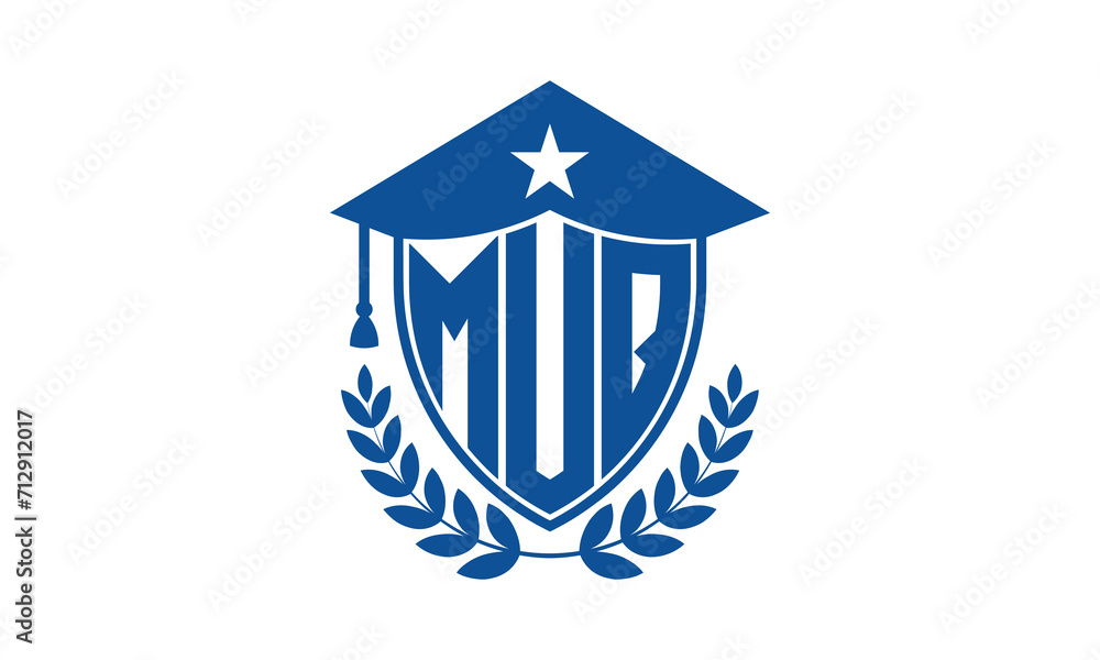 MUQ three letter iconic academic logo design vector template. monogram, abstract, school, college, university, graduation cap symbol logo, shield, model, institute, educational, coaching canter, tech MUQ three letter iconic academic logo design vector template. monogram, abstract, school, college, university, graduation cap symbol logo, shield, model, institute, educational, coaching canter, tech