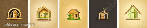 Set of five bamboo house logos.