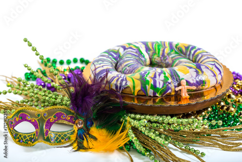 Mardi Gras King Cake on Gold Platter