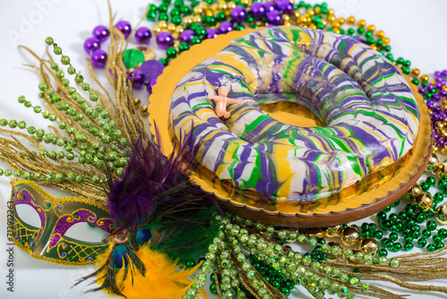 Mardi Gras King Cake on Gold Platter