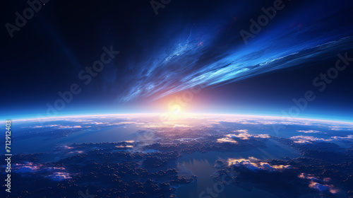 blue sunrise view of earth from space