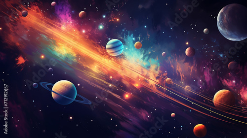 colorful bright solar system planets on universe background