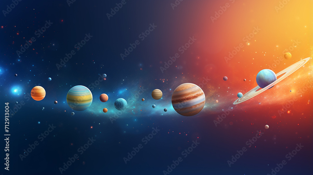 beautiful space scene with colorful solar system with nine planets and satellite