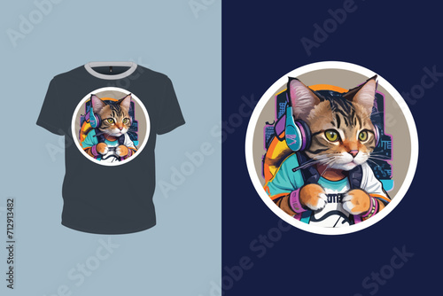music lover cat illustration for t-shirt design, animal art, print ready vector file
