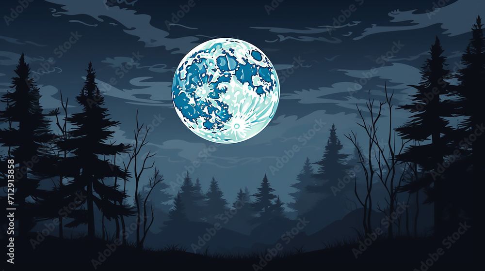 beautiful night scene with full moon