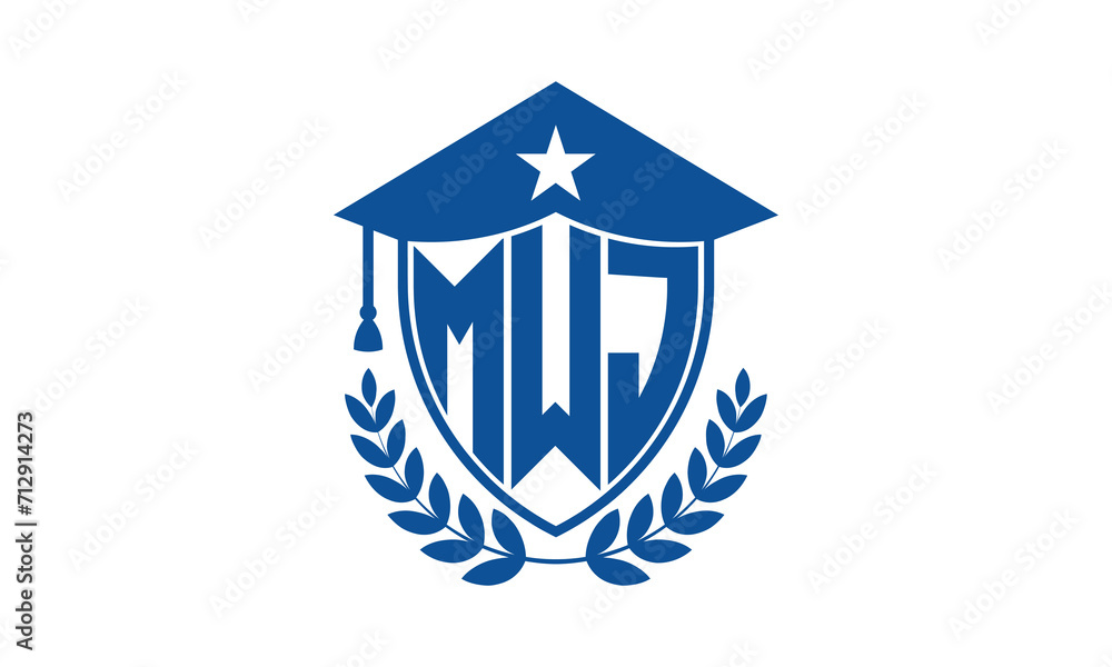 MWJ three letter iconic academic logo design vector template. monogram, abstract, school, college, university, graduation cap symbol logo, shield, model, institute, educational, coaching canter, tech MWJ three letter iconic academic logo design vector template. monogram, abstract, school, college, university, graduation cap symbol logo, shield, model, institute, educational, coaching canter, tech