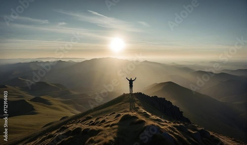 person standing on top of a mountain motivational photo