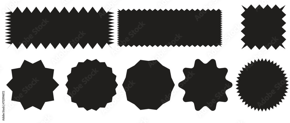 Zigzag edge rectangle shapes collection. Jagged sticker or stamp set with wavy edges - obrazy, fototapety, plakaty 