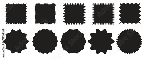 Zigzag edge rectangle shapes collection. Jagged sticker or stamp set with wavy edges