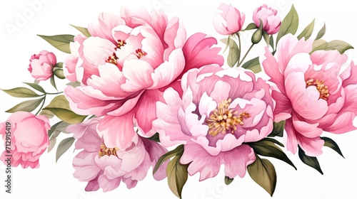 watercolor illustration of pink flowers  flower clip art. Bouquet of peonies. generative ai