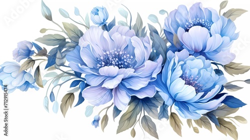 Fototapeta Naklejka Na Ścianę i Meble -  watercolor illustration of light blue flowers, flower clip art. Bouquet of peonies. generative ai