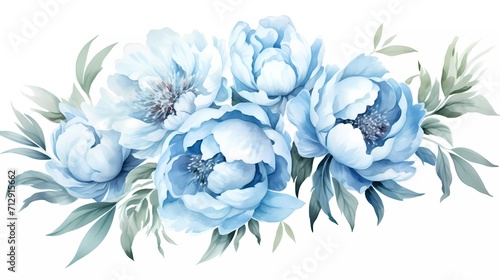 Fototapeta Naklejka Na Ścianę i Meble -  watercolor illustration of light blue flowers, flower clip art. Bouquet of peonies. generative ai