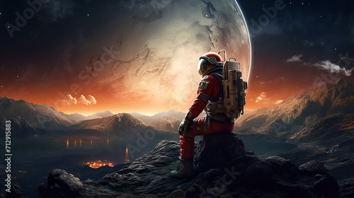 space background with astronaut on the new planets