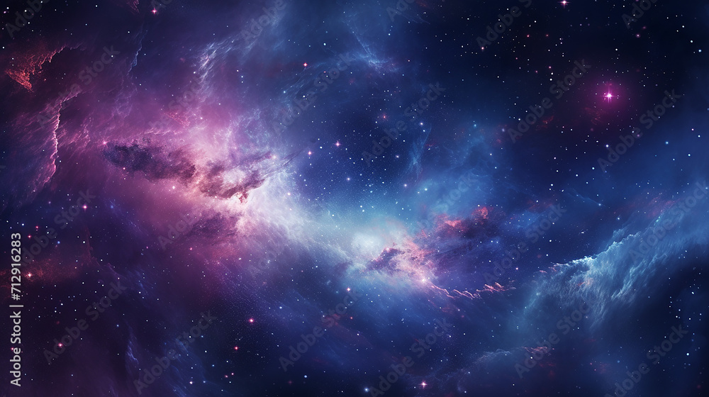 beautiful space background with blue and purple nebula