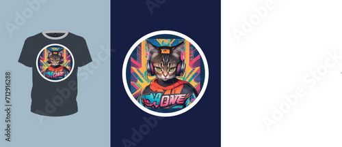 music lover cat illustration for t-shirt design, animal art, print ready vector file