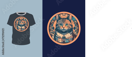 cat illustration with background for t-shirt design, animal art, print ready vector file