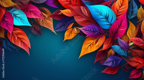 illustration Arrangement of colorful leaves on a bright colored background. generative ai