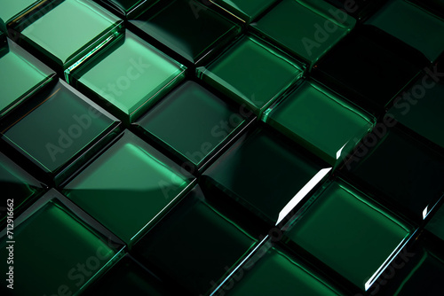 Green cubes arrangement 3d render illustration modern minimalistic design