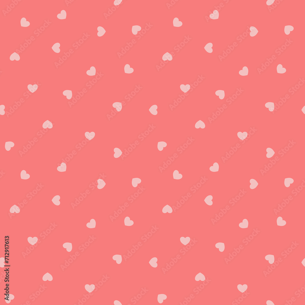 Valentine heart seamless pattern vector. Light pink heart on pastel red background. Mini heart wallpaper. Simple design for fabric, textile, shirt, skirt, dress, card, wrapping paper, print, decor.