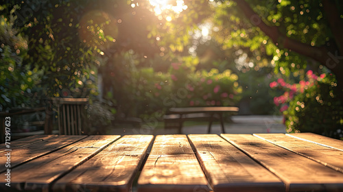 Table in the garden style of wood contemporary landscape beautyful lighting © Cheetose