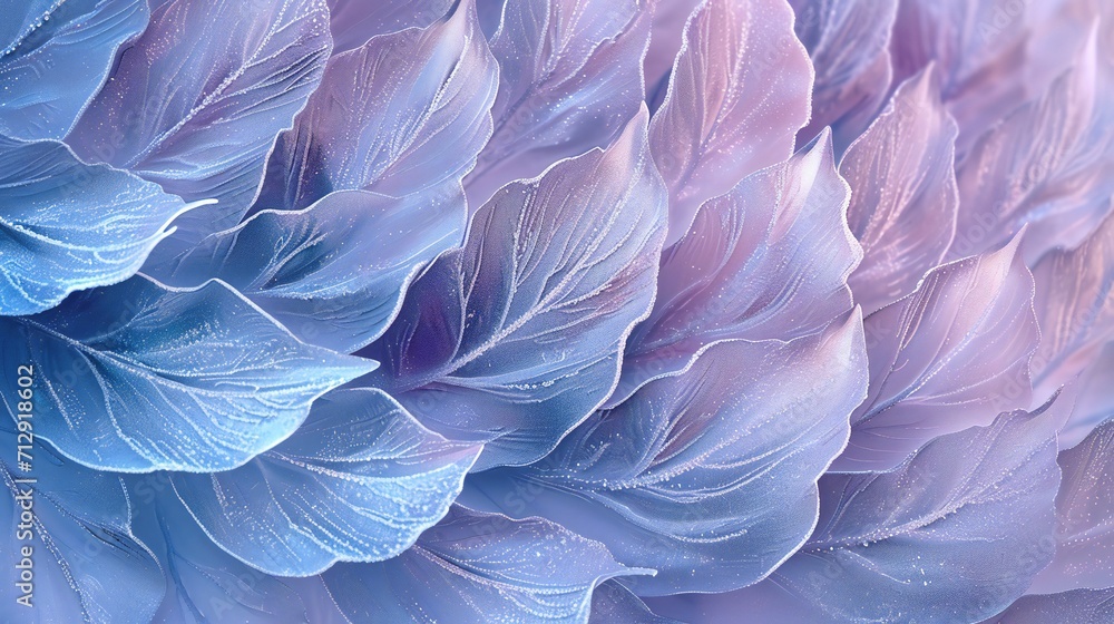Frozen leaf adorned with wavy frost, evoking the soothing rhythms of the season.