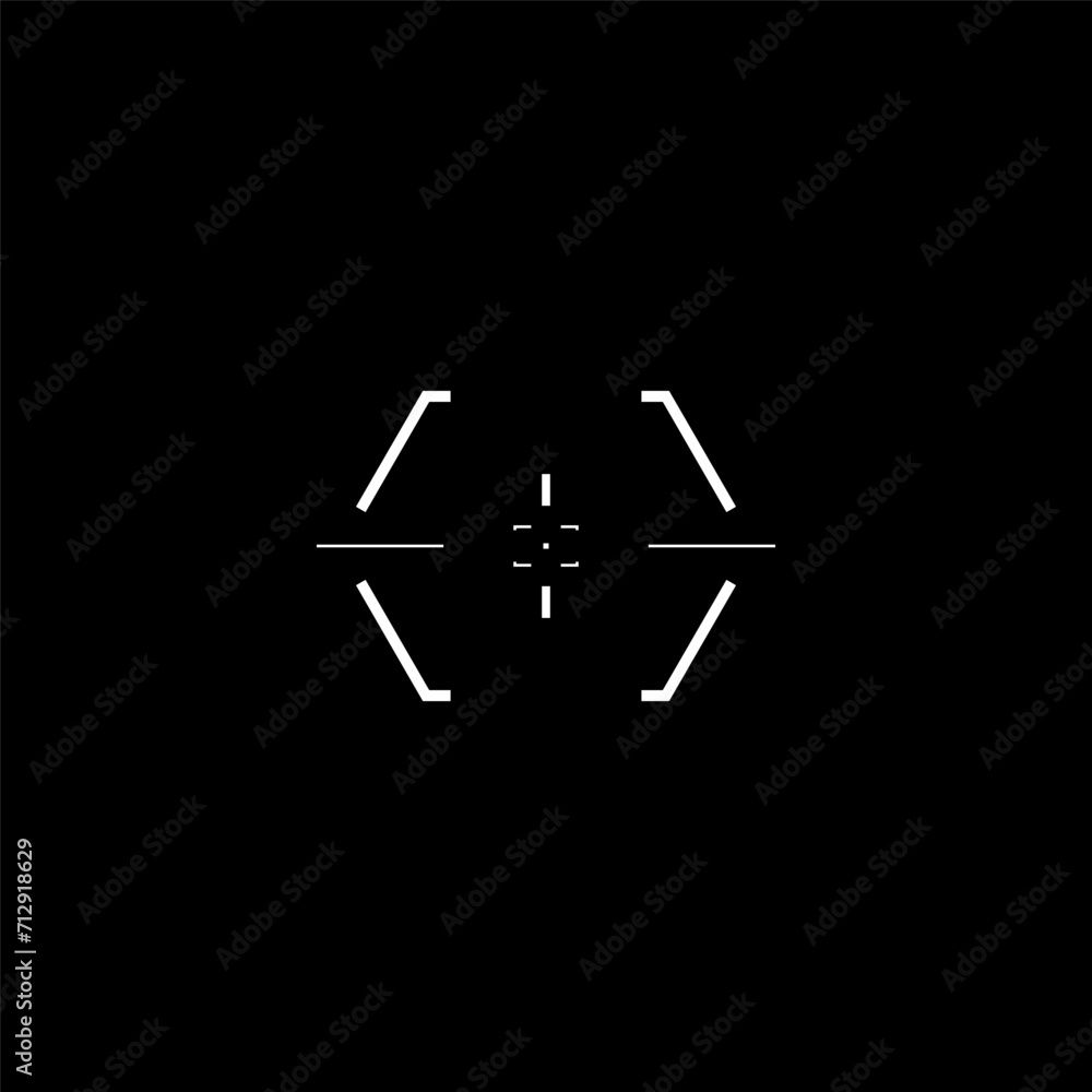 HUD futuristic aim, cyberpunk target. Futuristic style sight, cyberpunk GUI element, virtual interface. Vector tech element for game. HUD futuristic aim, cyberpunk target. Futuristic style sight, cyberpunk GUI element, virtual interface. Vector tech element for game.
