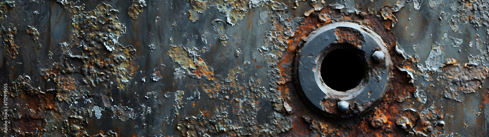 The gritty textures of rust and decay on an abandoned metal surface evoke a sense of desolation and the passing of time in this abstract outdoor photograph