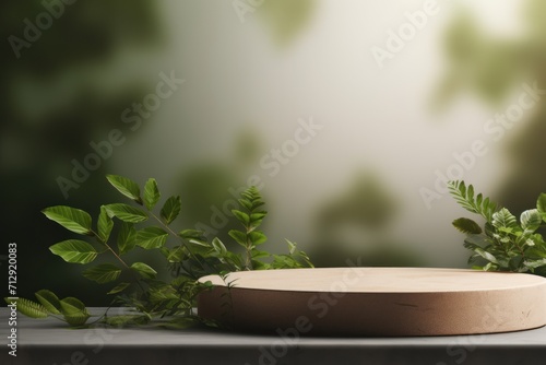 Nature Podium Set Against A Mystical Forest Backdrop  Perfect For Showcasing Products Or Artifacts
