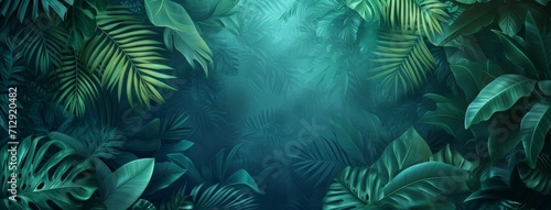 tropical leaves jungle background  in the style of dark aquamarine and green