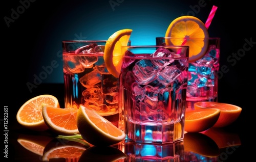 Photo of fresh cocktail with dark background