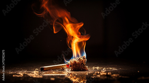 Image of a cigarette with the tip lit on fire,Generate AI. 