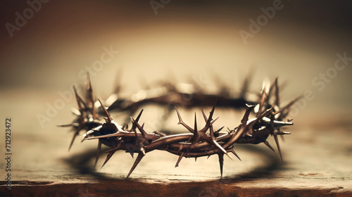 Crown of thorns with shadow of the royal crown - Passion and triumph of Jesus. Easter. © Anoo