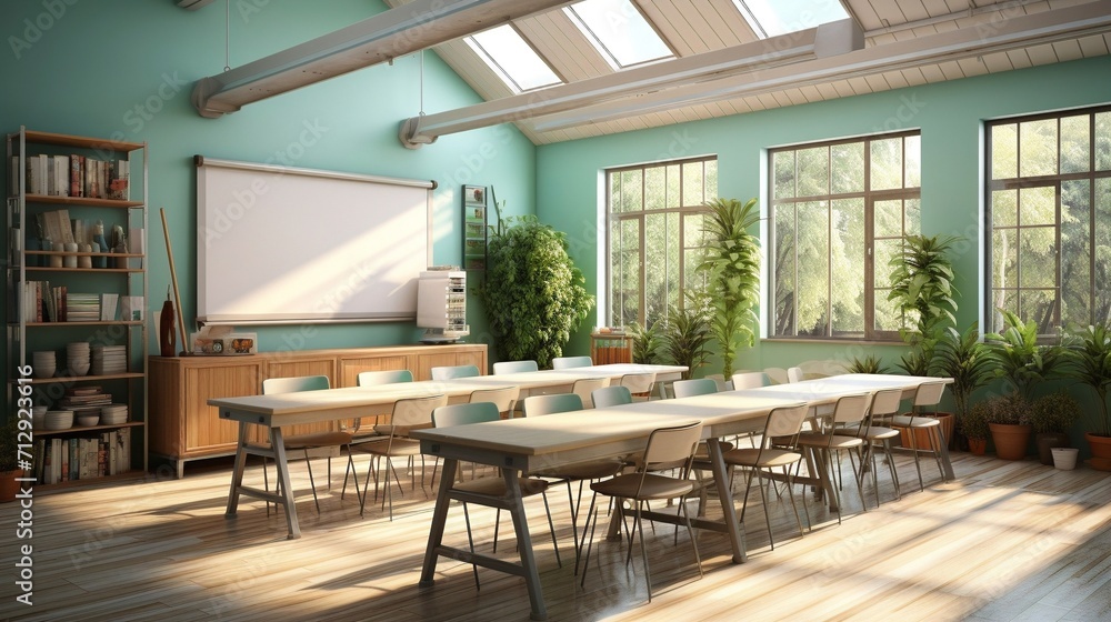 Fototapeta premium Interactive Classroom Symphony: Unveiling Knowledge with 3D Interactive Whiteboards